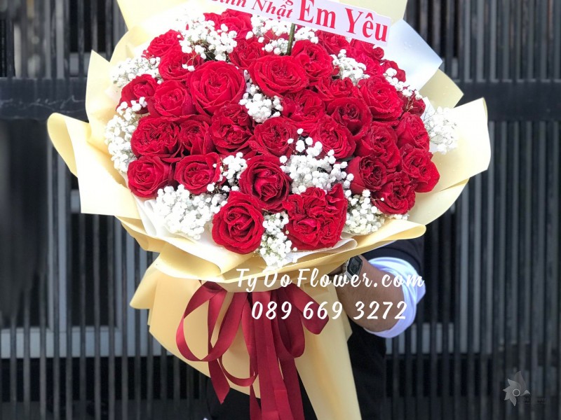 B122294 BÓ HOA HỒNG ĐỎ RED OHARA ROSES HOA CHÚC MỪNG SINH NHẬT