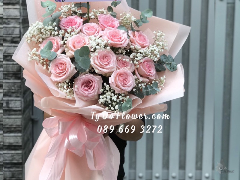 B0323393 BÓ HOA HỒNG OHARA PINK ROSES Hoa Chúc Mừng Sinh Nhật