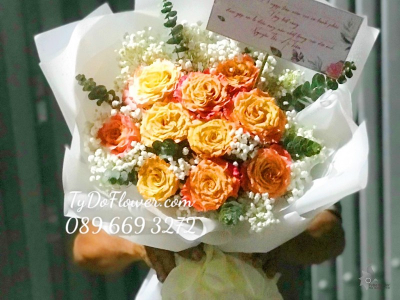 B0323402 BÓ HOA HỒNG CAM SPIRIT ROSES Hoa Chúc Mừng