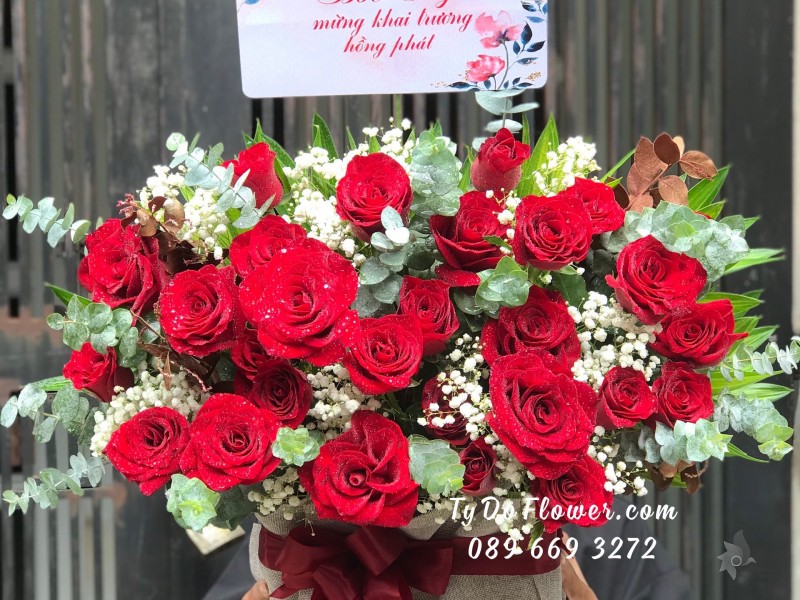 G0623818 GIỎ HOA HỒNG ĐỎ ECUADOR RED ROSES Hoa Chúc Mừng Khai Trương