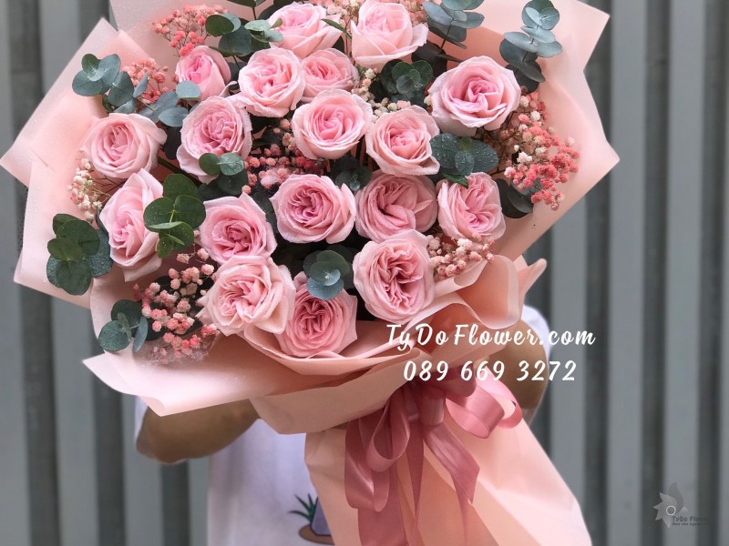 B0823907 BÓ HOA HỒNG OHARA PINK ROSES Hoa Chúc Mừng