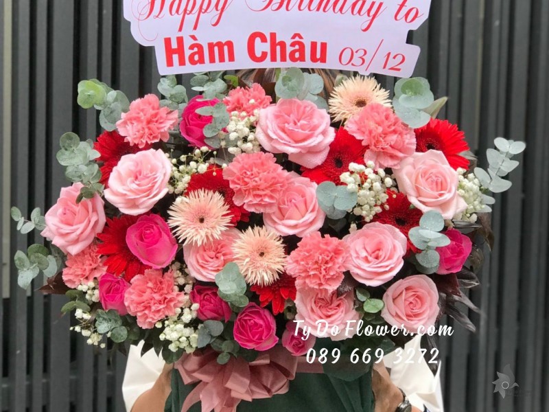 G12231207 GIỎ HOA CHÚC MỪNG SINH NHẬT thiết kế chủ đạo Hoa Hồng Ohara Pink Roses