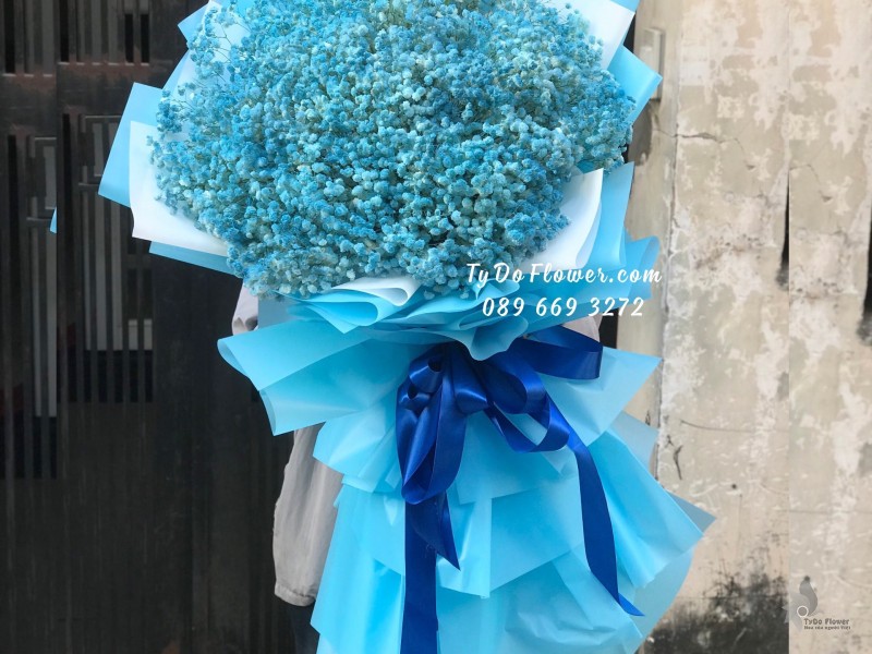 B01241324 BÓ HOA CHÚC MỪNG SINH NHẬT thiết kế bó hoa Baby xanh dương