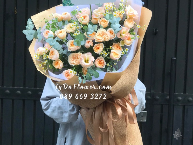 B05241523 BÓ HOA CHÚC MỪNG KỶ NIỆM thiết kế Hoa Hồng Juliet Roses