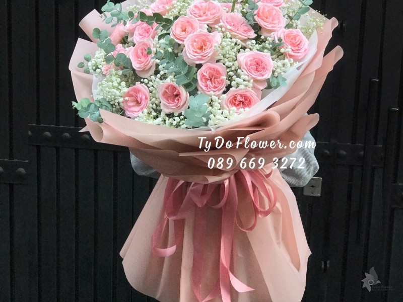 B06241634 BÓ HOA CHÚC MỪNG SINH NHẬT thiết kế Hoa Hồng Ohara Pink Roses