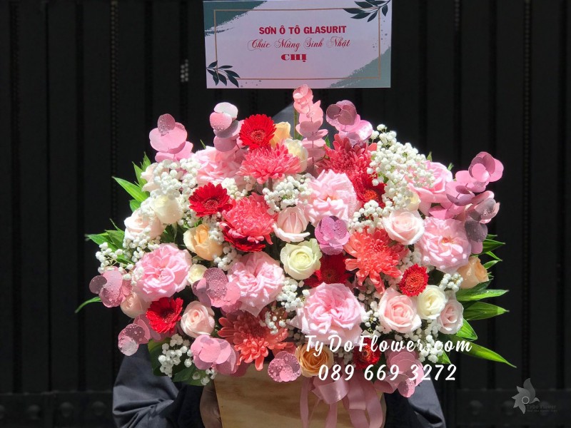 G07241701 GIỎ HOA CHÚC MỪNG SINH NHẬT thiết kế Hoa Hồng Ohara Pink Roses