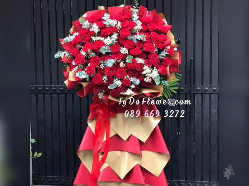 KCM07241728 KỆ HOA CHÚC MỪNG KHAI TRƯƠNG HỒNG PHÁT thiết kế Hoa Hồng Đỏ Ohara Red Roses