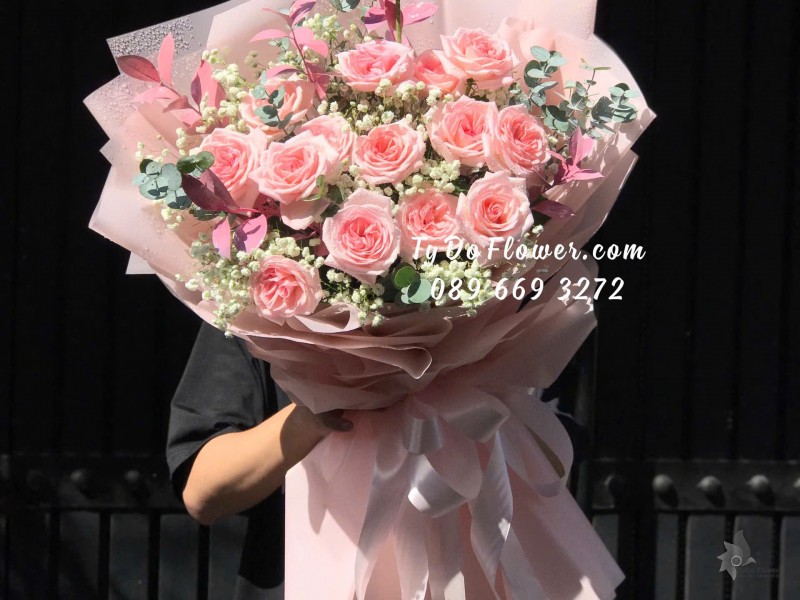 B08241765 BÓ HOA CHÚC MỪNG SINH NHẬT thiết kế Hoa Hồng Pink Ohara Roses