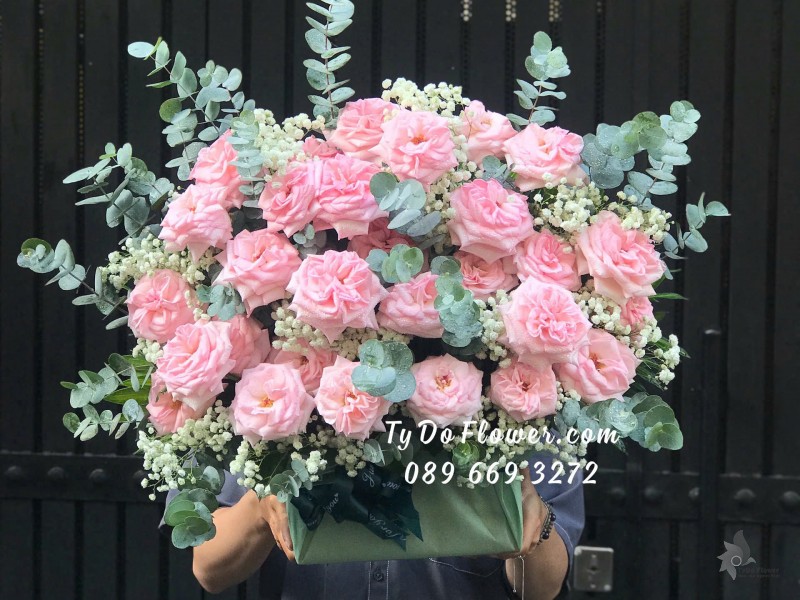 G08241814 GIỎ HOA CHÚC MỪNG thiết kế Hoa Hồng Ohara Pink Roses