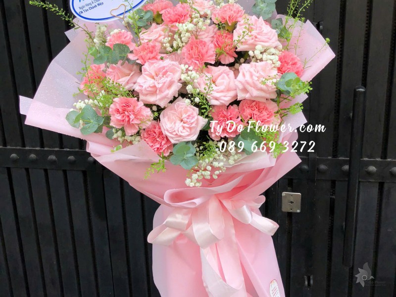 B10242039 BÓ HOA CHÚC MỪNG SINH NHẬT thiết kế Hoa Hồng Pink Ohara Rose