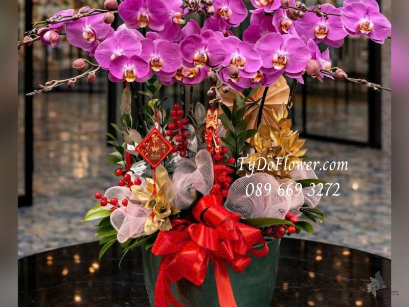 L0126004 CHẬU 09 CÀNH LAN HỒ ĐIỆP TÍM Thiết kế phụ kiện trang trí cao cấp chủ đề Tết Chúc Mừng Năm Mới