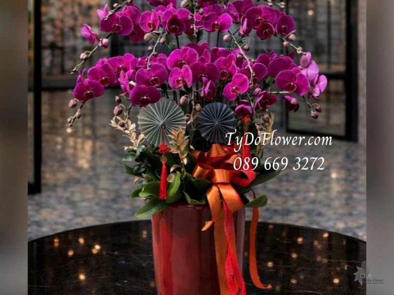 L0126013 CHẬU 12 CÀNH LAN HỒ ĐIỆP TÍM Thiết kế phụ kiện trang trí cao cấp