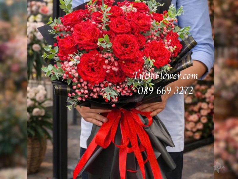 B0126054 Bó Hoa Hồng Đỏ Red Ohara Rose Hoa Valentine