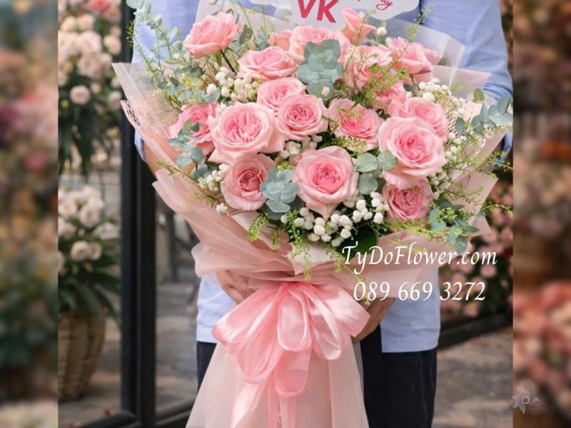 B0126055 Bó Hoa Hồng Pink Ohara Rose Hoa Valentine