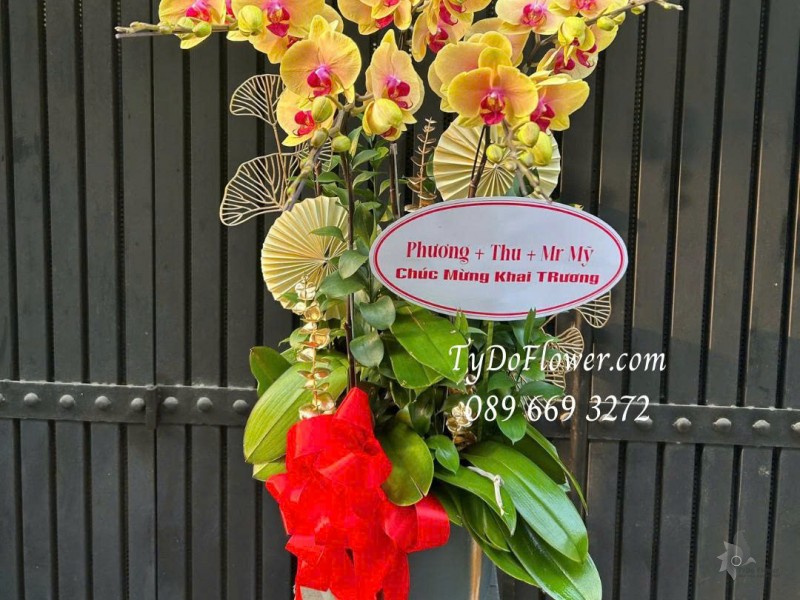 L0226080 CHẬU 05 CÀNH LAN HỒ ĐIỆP VÀNG Thiết kế phụ kiện trang trí cao cấp