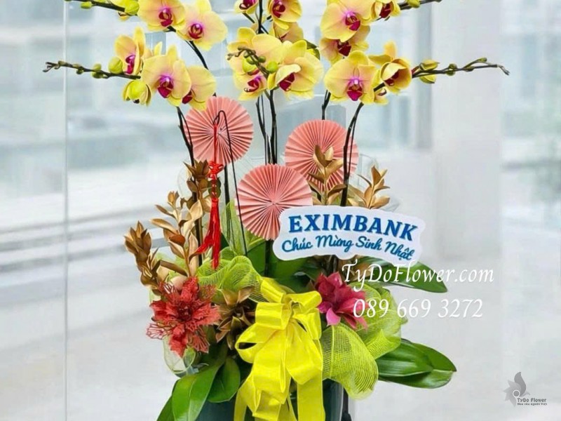 L0226134 CHẬU 06 CÀNH LAN HỒ ĐIỆP VÀNG Thiết kế phụ kiện trang trí cơ bản