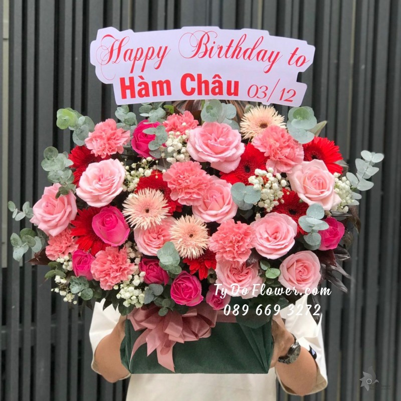 G12231207 GIỎ HOA CHÚC MỪNG SINH NHẬT thiết kế chủ đạo Hoa Hồng Ohara Pink Roses
