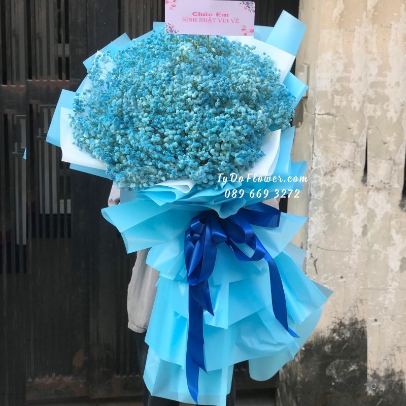 B01241324 BÓ HOA CHÚC MỪNG SINH NHẬT thiết kế bó hoa Baby xanh dương