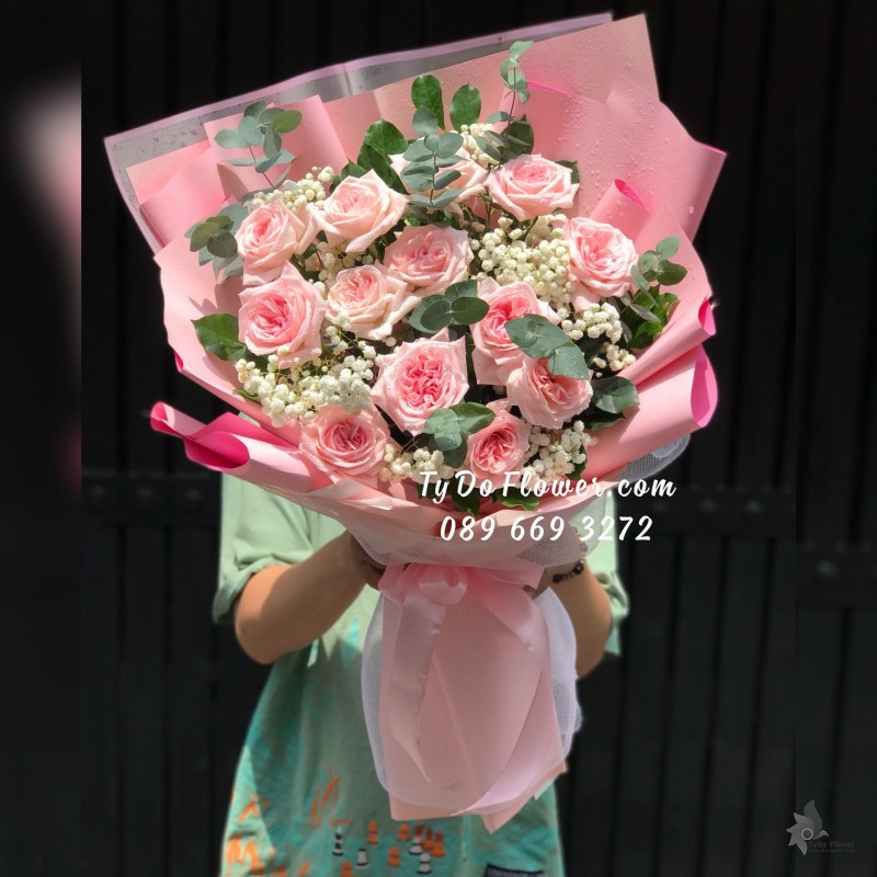 B05241579 BÓ HOA CHÚC MỪNG thiết kế Hoa Hồng Ohara Pink Roses