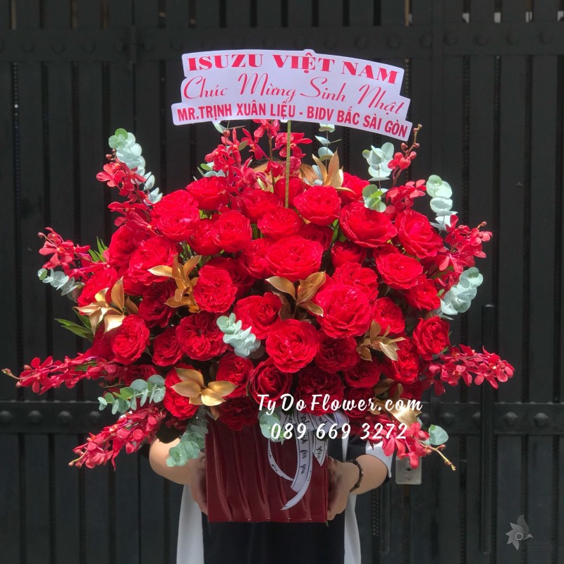 G05241616 GIỎ HOA CHÚC MỪNG SINH NHẬT ANH thiết kế Hoa Hồng Đỏ Ohara Red Roses