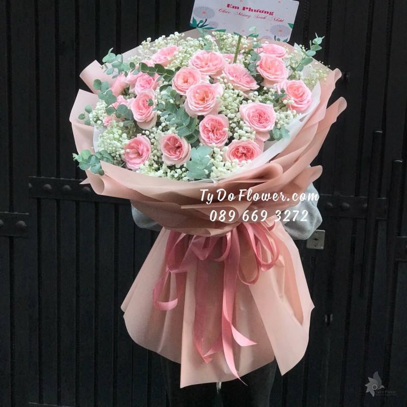 B06241634 BÓ HOA CHÚC MỪNG SINH NHẬT thiết kế Hoa Hồng Ohara Pink Roses