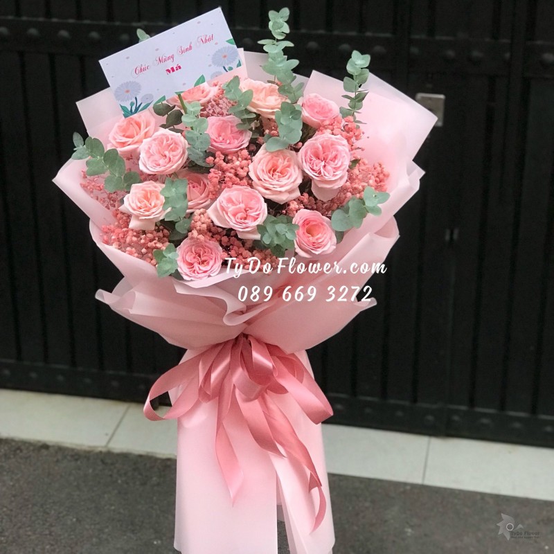 B06241635 BÓ HOA CHÚC MỪNG SINH NHẬT MÁ thiết kế Hoa Hồng Ohara Pink Roses
