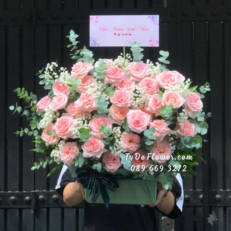 G06241640 HOA CHÚC MỪNG SINH NHẬT VỢ YÊU thiết kế Hoa Hồng Ohara Pink Roses