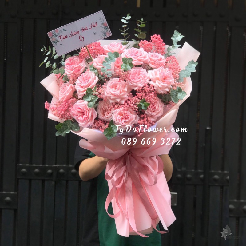 B07241689 BÓ HOA CHÚC MỪNG SINH NHẬT thiết kế Hoa Hồng Ohara Pink Roses