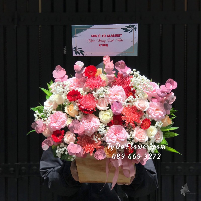 G07241701 GIỎ HOA CHÚC MỪNG SINH NHẬT thiết kế Hoa Hồng Ohara Pink Roses