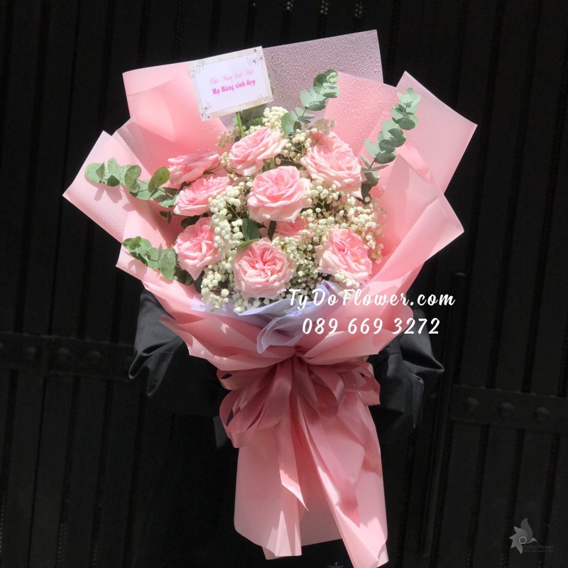 B07241704 BÓ HOA CHÚC MỪNG SINH NHẬT thiết kế Hoa Hồng Ohara Pink Roses