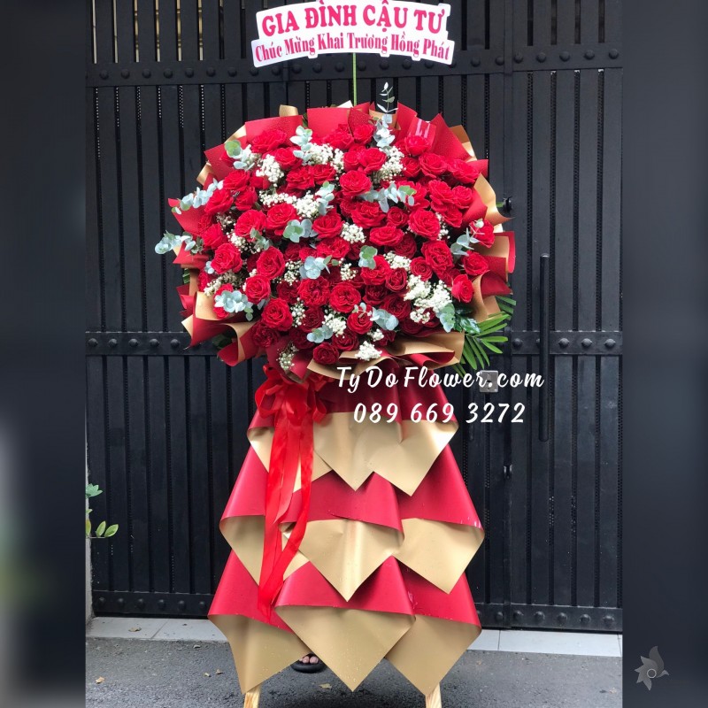 KCM07241728 KỆ HOA CHÚC MỪNG KHAI TRƯƠNG HỒNG PHÁT thiết kế Hoa Hồng Đỏ Ohara Red Roses