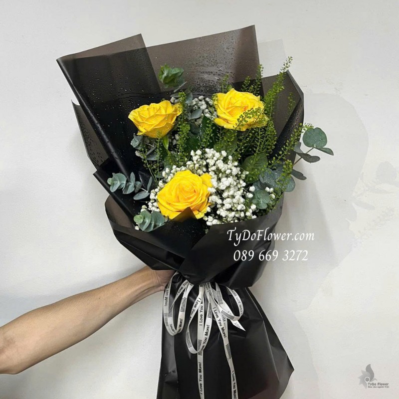 B0925717 ĐẶT TỪ 10 BÓ HOA CHÚC MỪNG Thiết kế hoa hồng vàng Gold