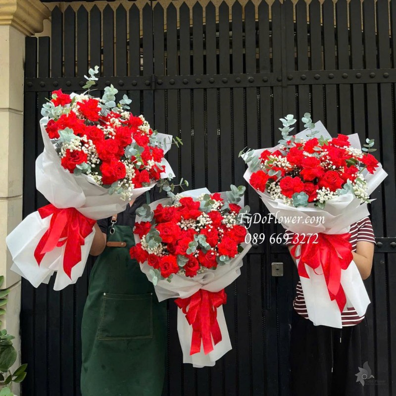 B1025866 ĐẶT TỪ 03 BÓ HOA HỒNG ĐỎ PHÁP