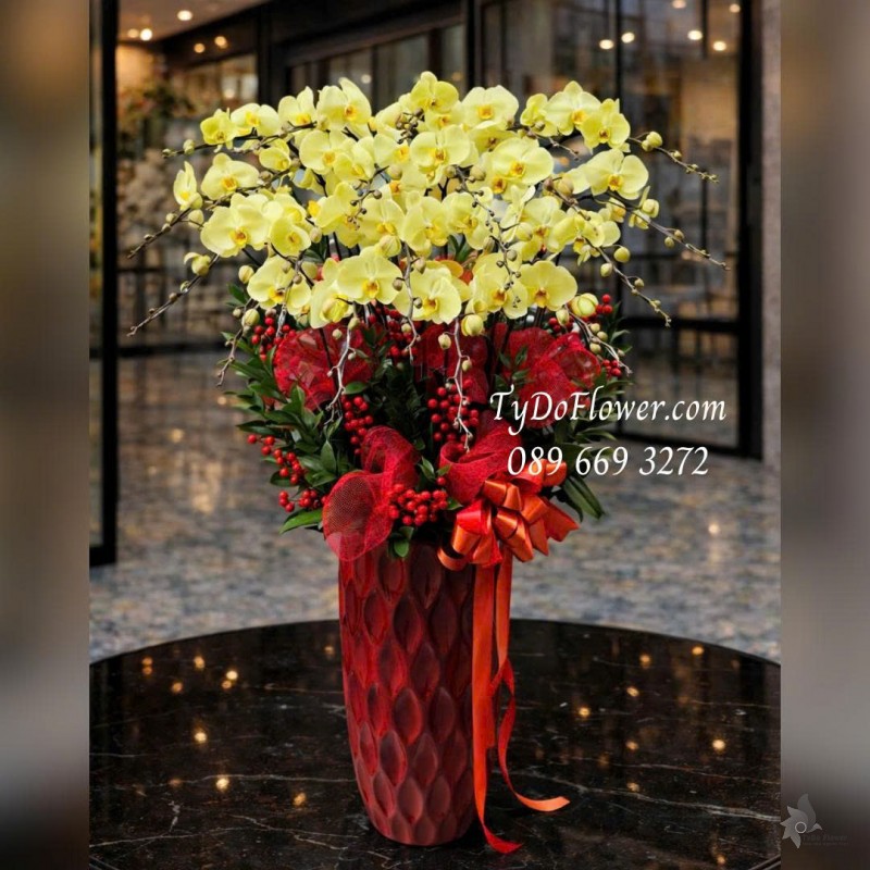 L0126002 CHẬU 22 CÀNH LAN HỒ ĐIỆP VÀNG CHANH Thiết kế phụ kiện trang trí cao cấp