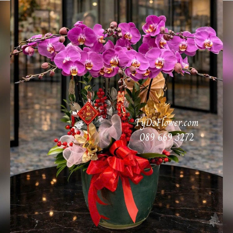 L0126004 CHẬU 09 CÀNH LAN HỒ ĐIỆP TÍM Thiết kế phụ kiện trang trí cao cấp chủ đề Tết Chúc Mừng Năm Mới