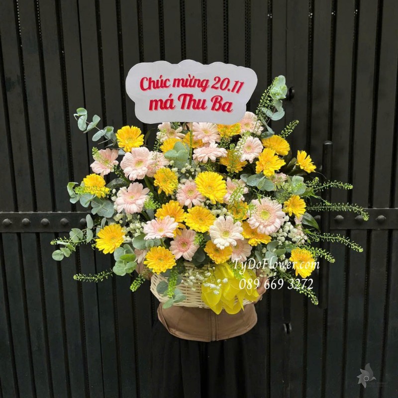 G1125910 GIỎ HOA CHÚC MỪNG 20-11 Thiết kế hoa đồng tiền mini
