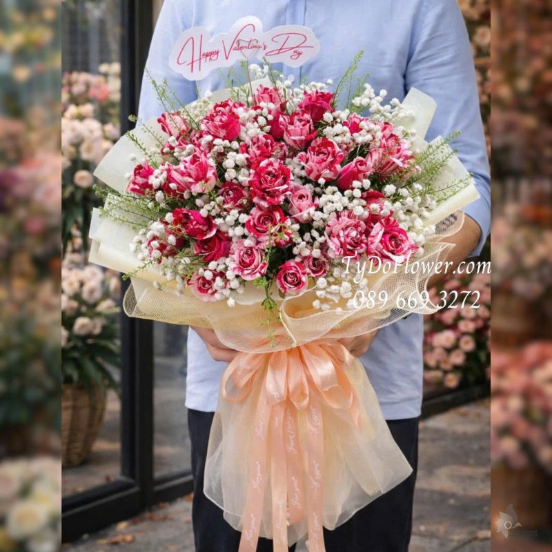 B0126058 Bó Hoa Hồng Đỏ Kẹo Hoa Valentine