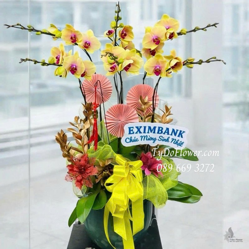 L0226134 CHẬU 06 CÀNH LAN HỒ ĐIỆP VÀNG Thiết kế phụ kiện trang trí cơ bản