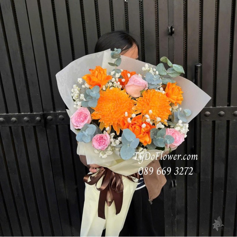 B0226143 ĐẶT TỪ 03 BÓ HOA HỒNG CAM Thiết kế hoa hồng, cúc